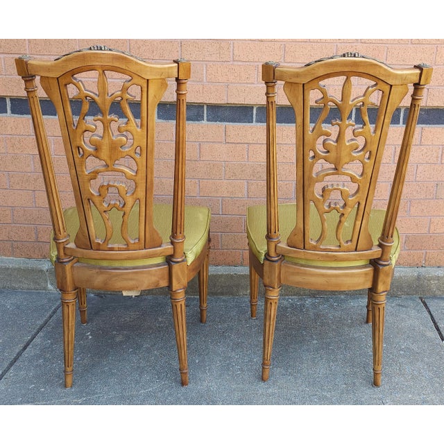 Set Six Louis XVI Brass Mounted Carved French Walnut Dining Chairs For Sale - Image 4 of 12