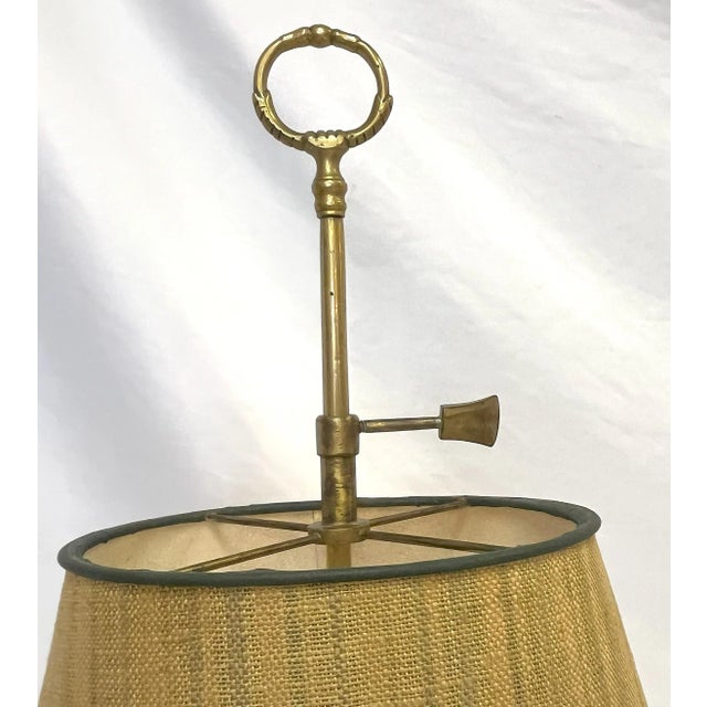 Antique Brass 3-Candle Lamp Converted to Electric With Adjustable Lampshade For Sale In West Palm - Image 6 of 12