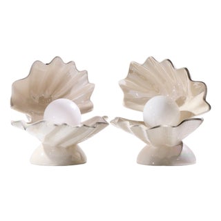 Mid 20th Century Mid Century Modern Oyster Shell Shaped Porcelain Lamps - Pair For Sale