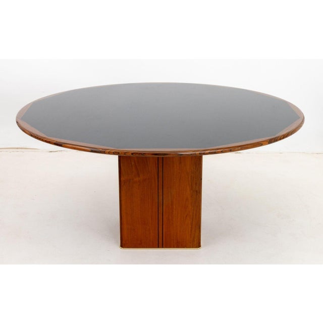 Afra & Tobia Scarpa Walnut "Africa" Dining Table for B&B Italia, 1975, from with ebonized circular top above rectangular...