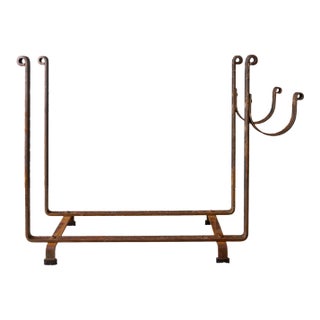 Large Hammered Steel Firewood and Kindling Rack With Rustic Patina For Sale