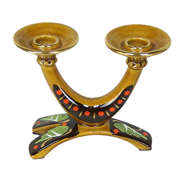 Hand-Decorated Curved Candleholder, 1960s For Sale