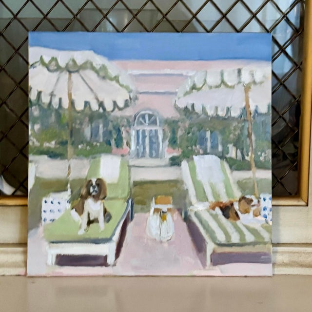 Impressionist “Poolside Pups” an Original Oil Painting by Michelle Heimann. For Sale - Image 3 of 3