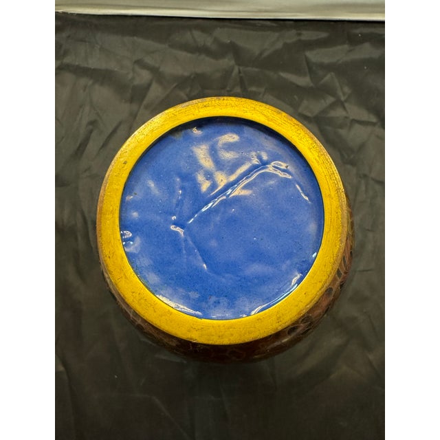 VTG 13” Chinese Cloisonné Bottle Vase Floral Peony Red Brown Enamel Brass 1950s For Sale - Image 4 of 7