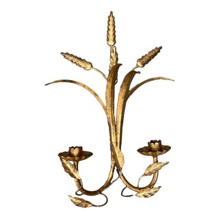 Italian Tole Gold Gilt Wheat Wall Sconce Candelabra For Sale