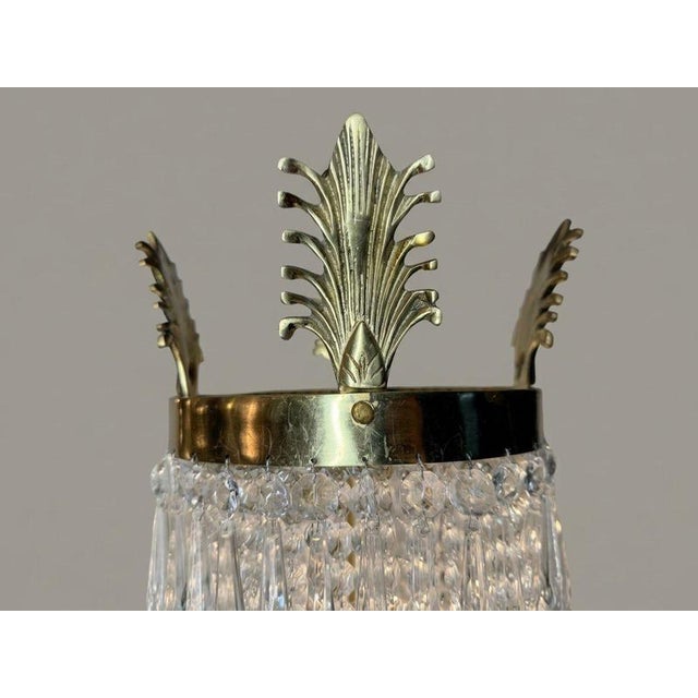 Large Basket Shape Chandelier in Brass and Glass For Sale - Image 3 of 5