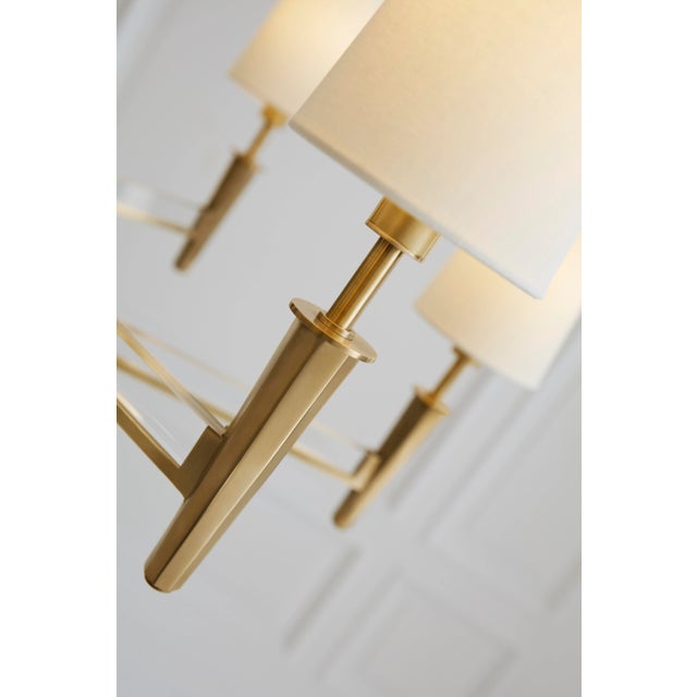 2020s Thomas O'Brien for Visual Comfort Signature Lyra Two Tier Chandelier in Hand-Rubbed Antique Brass & Crystal with Linen Shades For Sale - Image 5 of 7