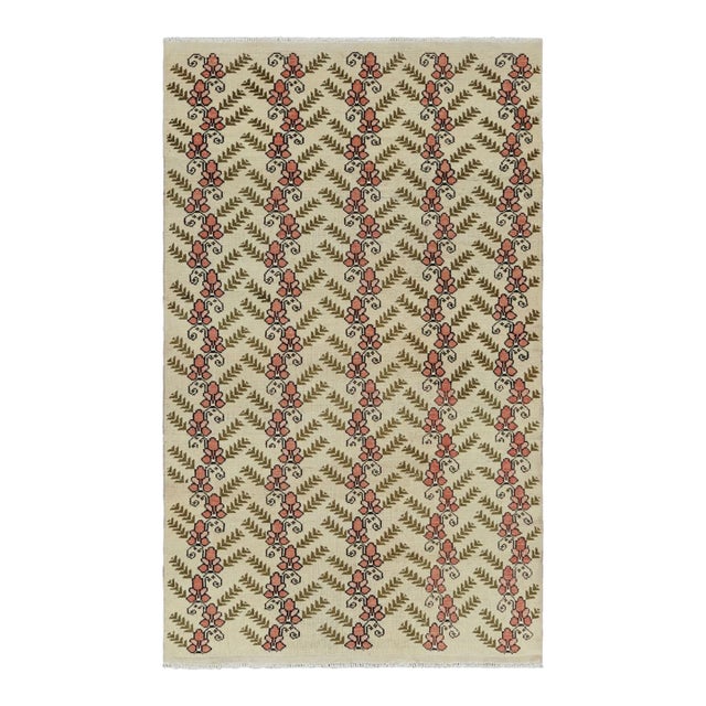 Vintage Turkish Sparta Rug in Beige With Green and Pink Floral | Rug & Kilim For Sale