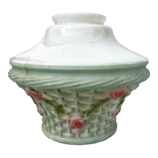 1920s Rare Phoenix/Consolidate Hand Painted Glass Basket Lamp Shade Nicholas Kopp For Sale