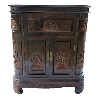 Mid-Century Chinese Hand-Carved Altar Cocktail Bar Cabinet by Hk Old Mary Sing Shun Co. - No. 9143 (With Original Catalog) For Sale
