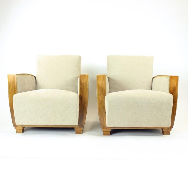 Vintage Art Deco Chairs in Walnut and Fabric, 1930s, Set of 2 For Sale - Image 4 of 18