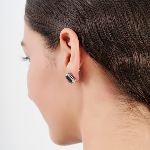Blue 8.3 Ct Art Deco Octagon Cut Blue Sapphire & Diamond Halo Stud Earrings - A Pair For Sale - Image 8 of 13