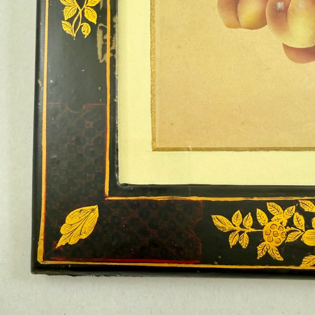 Black English Regency Period Watercolored Cherry Print in Hand Painted Lacquered Frame For Sale - Image 8 of 16