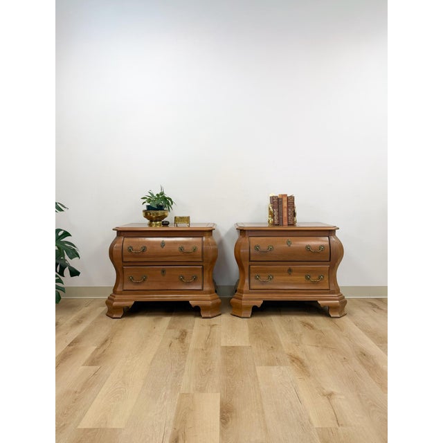 Brown Vintage Century Furniture Provincial Curvy Nightstand Pair Classic Bedroom Table, 2 Pieces For Sale - Image 8 of 17