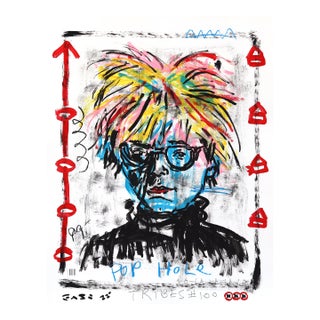 Electric Andy - Original Pop Art Portrait Acrylic Painting on Newspaper by Gary John For Sale