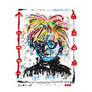 Electric Andy - Original Pop Art Portrait Acrylic Painting on Newspaper by Gary John