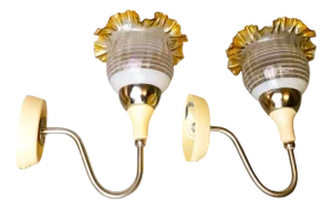 Vintage Downlight Plug-in Wall Sconces with Glass Tulip Lampshades, 1980s, Set of 2