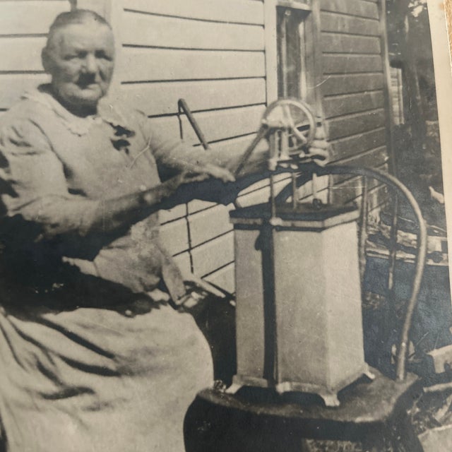 American Early 20th Century Photo of a Granny Working at Her Butter Churn For Sale - Image 3 of 6