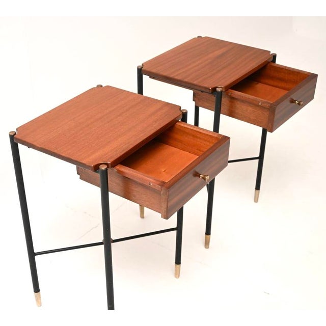 Vintage French Side Tables in Brass and Steel, 1950, Set of 2 For Sale - Image 4 of 11