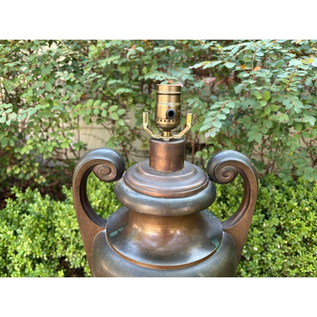 1930s Pair of French Neoclassical Style Bronze Lamps For Sale - Image 9 of 13