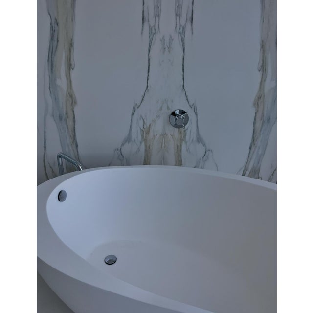 Modern Waterworks .25 Freestanding Oval Soaking Tub + Matching Hardware — Matte White ($16,500+ Retail) For Sale - Image 3 of 3