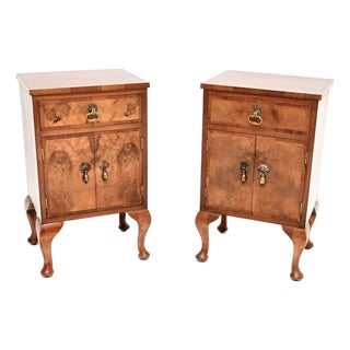 Vintage Burr Walnut Bedside Cabinets, 1930, Set of 2 For Sale