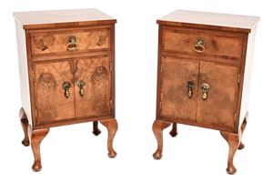 Vintage Burr Walnut Bedside Cabinets, 1930, Set of 2