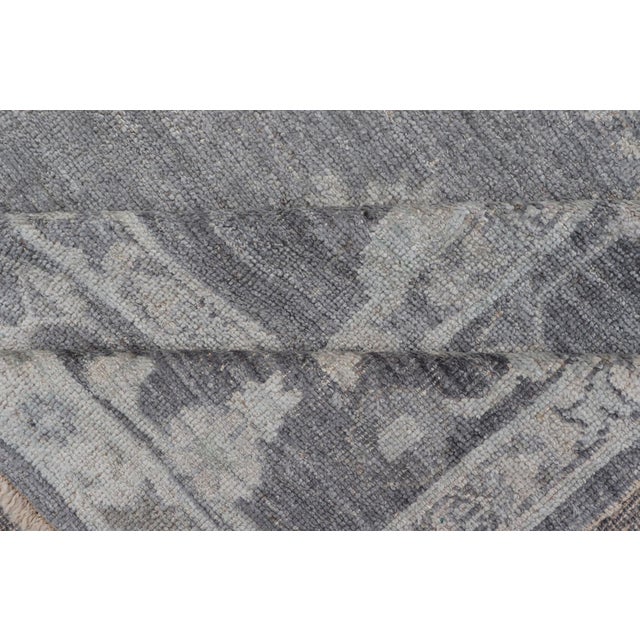 Turkish Angora Oushak Rug in Slate Gray With Ivory Botanical Motifs 9'11 X 13'3 For Sale - Image 15 of 16