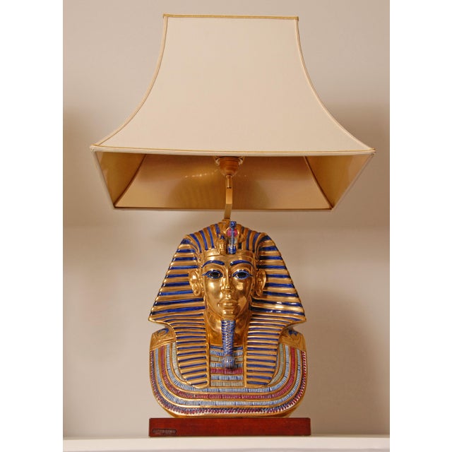 Italian Table Lamps Capodimonte Porcelain King Tut and Cleopatra Gold Lamps - A Pair For Sale - Image 9 of 17