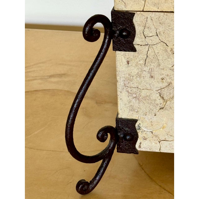 Wood 1980s Maitland - Smith Attributed Stone Veneer Box on Metal Legs For Sale - Image 7 of 12