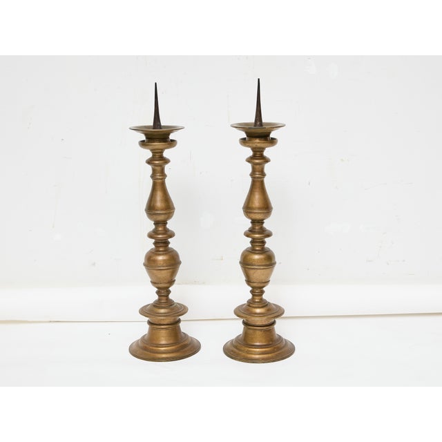 18th Century Pair of Tall 18th Century Italian Bronze Pricket Candlesticks For Sale - Image 5 of 12