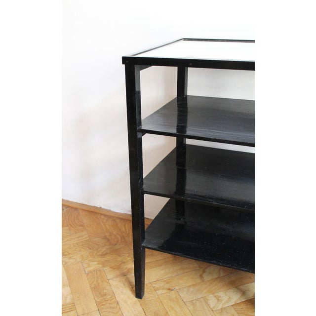 Wood Vintage Czechoslovak Functionalist Étagère in Black Wood and Bevelled Glass, 1940s For Sale - Image 7 of 10
