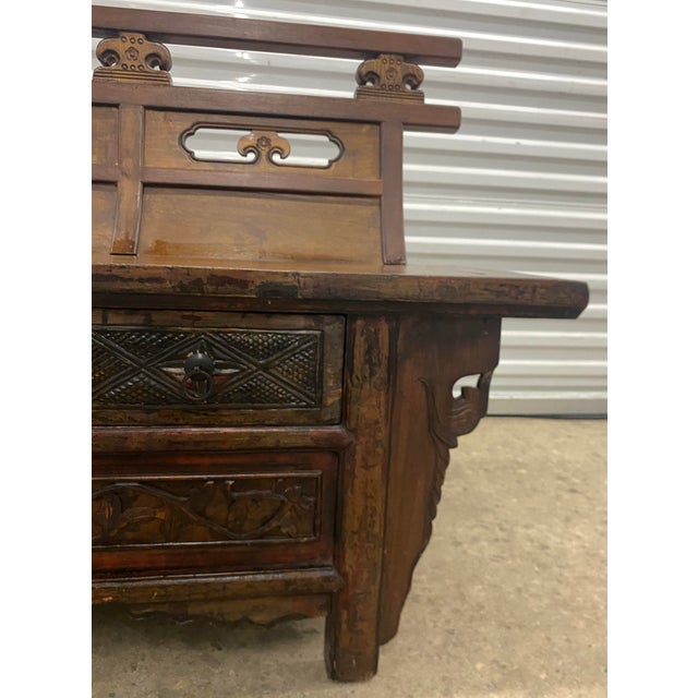 1940s Oriental Vintage Hand Carved Bench . For Sale - Image 5 of 12