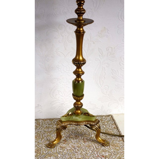 Metal Antique Brass and Onyx Table Lamp with Fabric Shade from Unbekannt, 1930s For Sale - Image 7 of 13