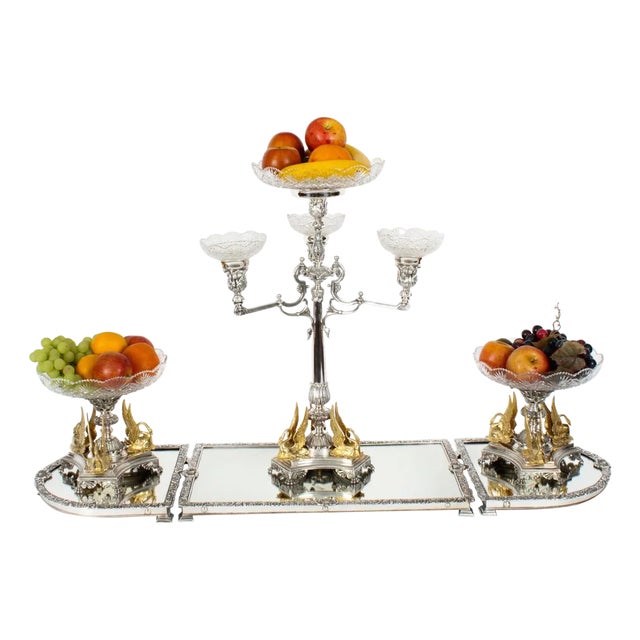 19th Century Surtout de table Silver Plate Cut Glass from John Round & Sons. For Sale