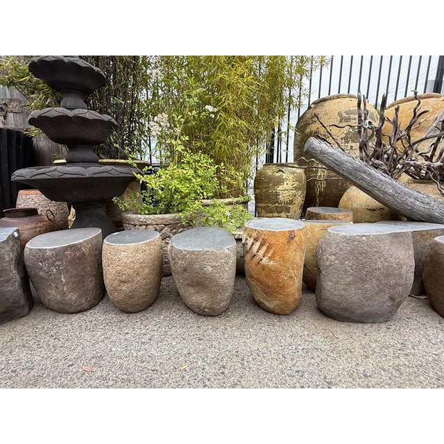 Early 21st Century Rustic Outdoor Boulder Vintage Stone Side Table Stool For Sale - Image 5 of 5