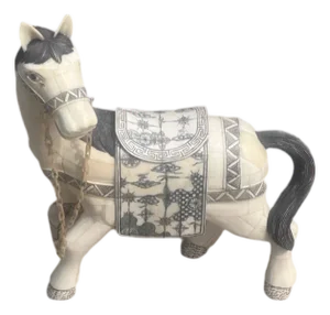 Vintage Tessellated Bone Tile Horse Statue