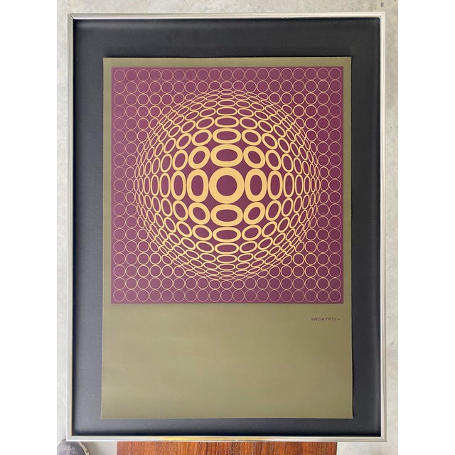 Vasarely Op Art Screenprint Entitled Vega-Tuz Framed in Chrome For Sale - Image 6 of 15