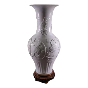 Antique Chinese White Pottery Blanc De Chin Vase W Stand