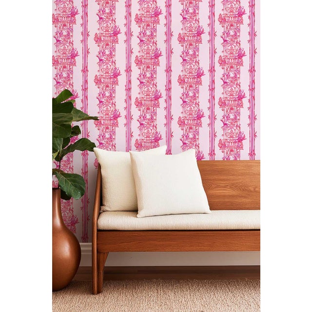 Pink Chinoiserie Shenanigans Toile Grasscloth Wallpaper by House Party | Cherry Blossom Pink | 8 Yards For Sale - Image 8 of 8
