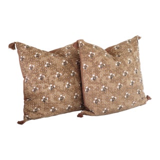 Pair of Block Printed and Stitched Pillows For Sale