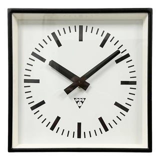 Black Industrial Square Wall Clock from Pragotron, 1970s For Sale
