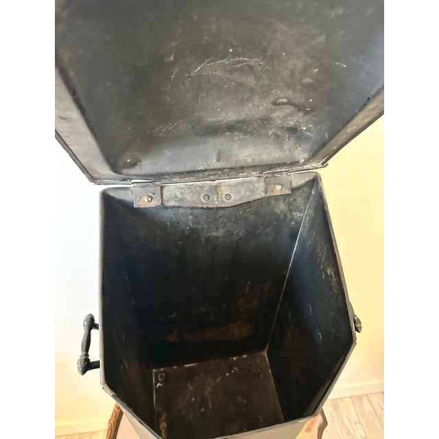 Metal Antique Victorian Black Tin Tole Fireplace Coal Scuttle Bin For Sale - Image 7 of 10