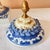 Metal 1980s Beautiful huge Maitland Smith blue and white scenic urn with lid and brass acorn finial // sepia flowers // hand-painted // Made in Thailand For Sale - Image 7 of 10