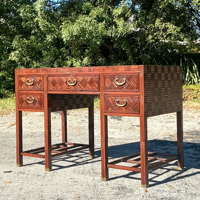 Traditional Vintage Parquet Hardwood Executive Desk For Sale - Image 3 of 7