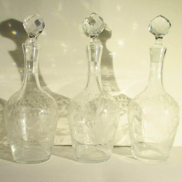 Transparent Antique Cut Glass Liqueur Decanters - Set of 3 For Sale - Image 8 of 8
