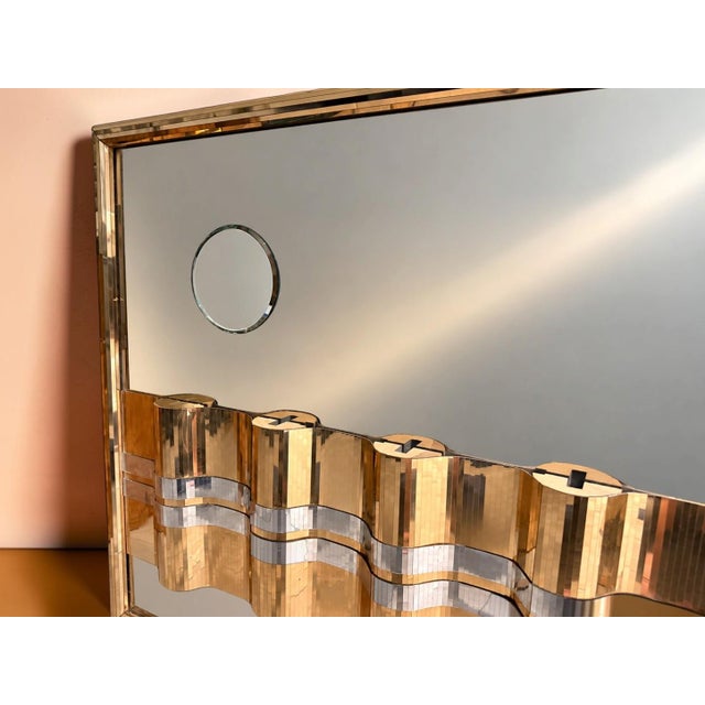 Mid-Century Modern Vintage 1980s Mixed Gold & Silver Metal Geometric Mirrored Wall Sculpture - Hollywood Regency For Sale - Image 3 of 10