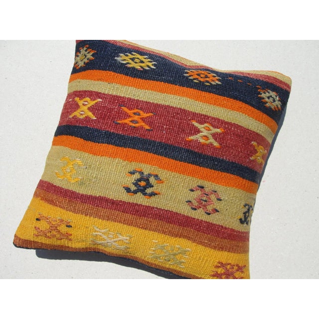 Kilim Rug Pillow Made from old turkish kilims Back side cotton and has closed with a solid hidden zipper size:16" x 16" It...