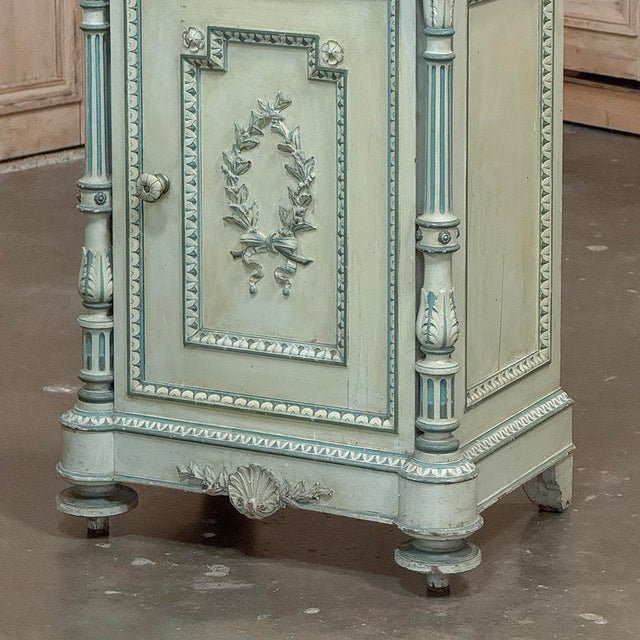 Pair 19th Century French Louis XVI Painted Nightstands With Carrara Marble For Sale - Image 10 of 18