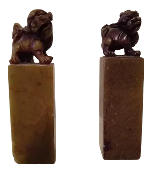 Vintage Soapstone Carved Foo Dogs - a Pair